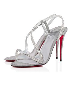 Christian Louboutin Rosalie Strass 100 Mm Sandals Suede And Strass Silver