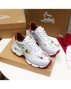 Christian Louboutin Men Runners Calf Leather and Neoprene Pattern White