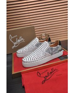 Christian Louboutin Sailor Boat Orlato Spikes Slip On Sneakers White Silver