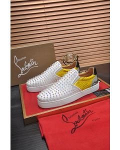 Christian Louboutin Sailor Boat Orlato Spikes Slip On Sneakers White Yellow