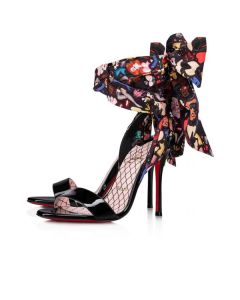 Christian Louboutin Sandal Fetish Du Desert 100 mm Vers Black-multi/lin Poupee Patent