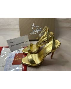 Christian Louboutin Sandal Loubi Queen 120 mm Bouton D Or/lin Bouton D Or Leather