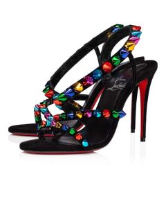 Christian Louboutin Sandal Spikita Strap 100 mm Black/multi/lin Bk Suede Leather