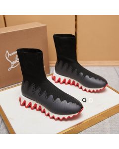 Christian Louboutin Sharky Sock Sneakers Knit Mesh Black White