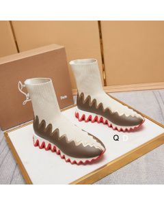 Christian Louboutin Sharky Sock Sneakers Knit Mesh White Brown