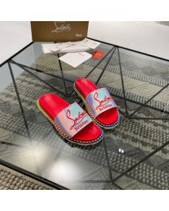 Christian Louboutin Slides Logo Embossed Sandals Metallic Silver