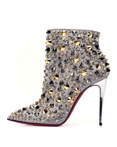 Christian Louboutin So Full Kate 100mm Ankle Boots Calfskin Specchio Glitte Silver