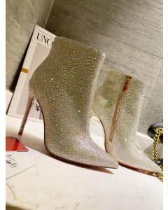 Christian Louboutin So Kate Ankle Boots Crystal Establishment Veau Velours Metallic Gold