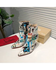 Christian Louboutin So Kate Booty Ankle Boots 100mm Collage Patent Multicolor