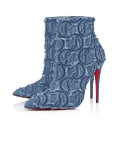 Christian Louboutin So Kate Booty Toile Denim Brode 100 Mm Low Boots Denim Louboutin Embroidered