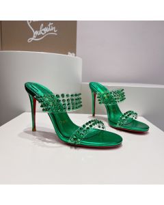 Christian Louboutin Spike Only 105mm PVC and Iridescent Leather Sandals Green