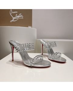 Christian Louboutin Spike Only 105mm PVC and Leather Sandals Silver