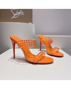 Christian Louboutin Spike Only 105mm PVC and Patent Leather Sandals Orange