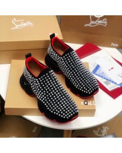 Christian Louboutin Spike Sock Women Sneakers Neoprene Black Silver Spikes