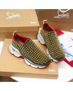 Christian Louboutin Spike Sock Women Sneakers Neoprene Gold