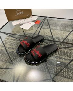 Christian Louboutin Men Slides Logo Embossed Black