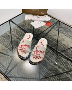 Christian Louboutin Men Slides Logo Embossed White Sandals