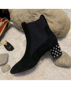 Christian Louboutin Spiked Study Stretch Ankle Boots 55mm Suede Black