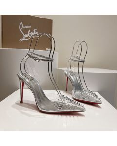 Christian Louboutin Spikoo 100mm Pumps PVC And Leather Silver