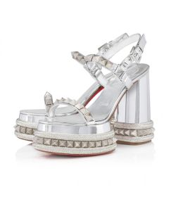 Christian Louboutin Superaclou 130 Mm Platform Sandals Specchio Leather Silver