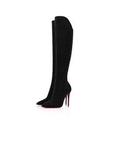 Christian Louboutin Tall Boot Alta Botta Plume 100 mm Black/silver Suede Calf