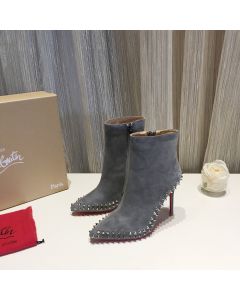 Christian Louboutin Willetta Ankle Boots 100mm Suede with Spikes Gray