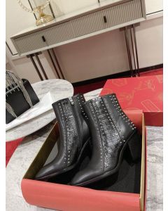 Christian Louboutin With My Guitar Ankle Boots 65mm Alligator Embossed with Studs Leather Black