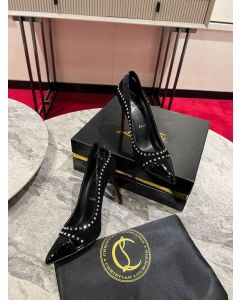 Christian Louboutin Women Pumps Crystals Embellished Patent adn Sued Leather Black