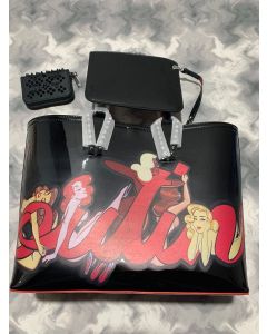 Christian Louboutin X Doctor Bored Cabata Patent Leather Tote With Pin-Ups Black 