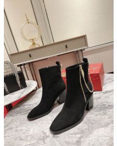 Christian Louboutin Zip Ankle Boots 70mm With Chain Velvet Black