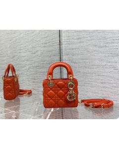 Dior 12CM Lady Dior Bag Orange Cannage Lambskin