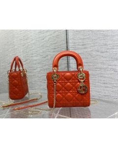 Dior 17CM Lady Dior Bag Orange Cannage Lambskin