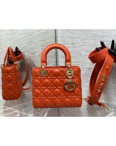 Dior 20CM Lady Dior Bag Orange Cannage Lambskin