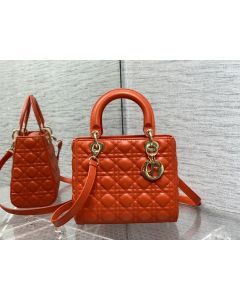 Dior 24CM Lady Dior Bag Orange Cannage Lambskin