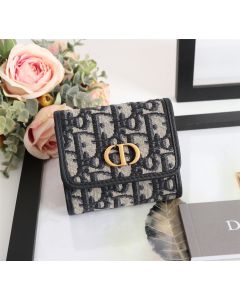 Dior 30 Montaigne Lotus Wallet 10CM Blue Dior Oblique Jacquard