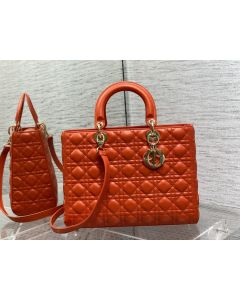 Dior 32CM Lady Dior Bag Orange Cannage Lambskin