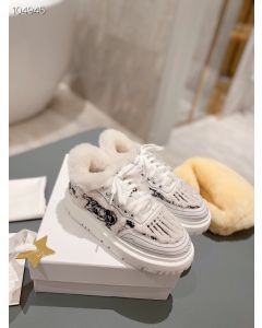 Dior Addict Sneaker Low Top White Fur Blended Fabrics