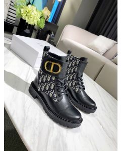 Dior Ankle Boot Lace Up Oblique Print Black Calf