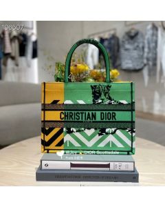 Dior Book Tote Bag Green D-Jungle Pop Embroidery