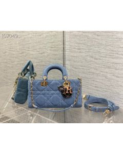 Dior D-joy Handbag Blue Denim 26Cm