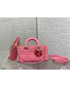 Dior D-joy Handbag Pink Denim 26Cm