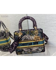 Dior D-Lite Bag 24Cm Multicolor Toile de Jouy Embroidery