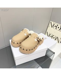 Dior Diorquake Sandals Wooden Sole Shearling Beige