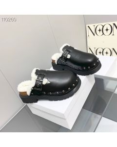 Dior Diorquake Sandals Wooden Sole Shearling Black