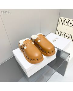 Dior Diorquake Sandals Wooden Sole Shearling Brown