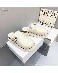 Dior Diorquake Sandals Wooden Sole Shearling White