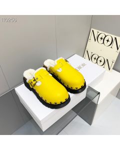 Dior Diorquake Sandals Wooden Sole Shearling Yellow