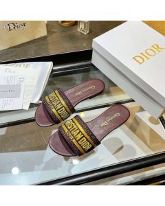 Dior Dway Slide Burgundy Embroidered Cotton