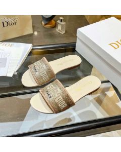 Dior Dway Slide Embroidered Metallic Thread Strass Gold