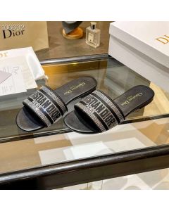 Dior Dway Slide Embroidered Metallic Thread Strass Black